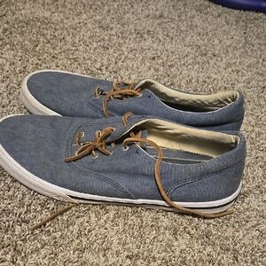 Sperry Blue Canvas Sneakers with Tan Laces